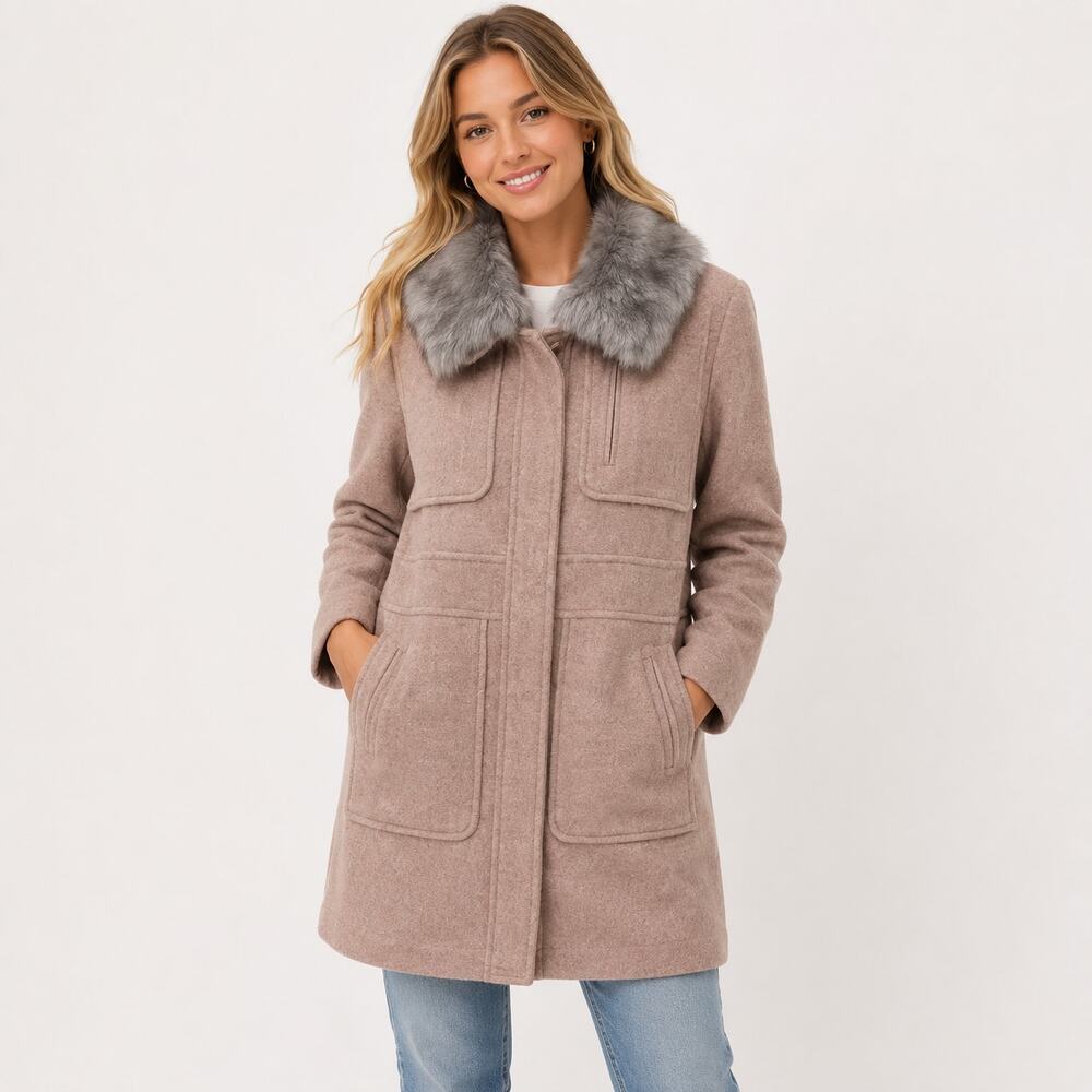 Loft Wool Blend Peacoat Women's Size L Neutral NWOT Camel Preppy Winter Chic